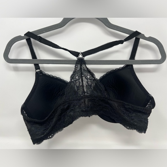 Adore Me Solid Black Stretch Floral Lace T-Back Front Closure Bra 36C - Picture 2 of 10